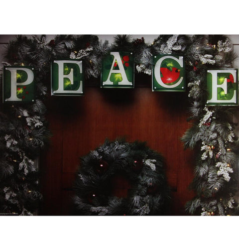 7' Green Shimmering "PEACE" Christmas Light Garland with 10 Clear Mini Lights - White Wire