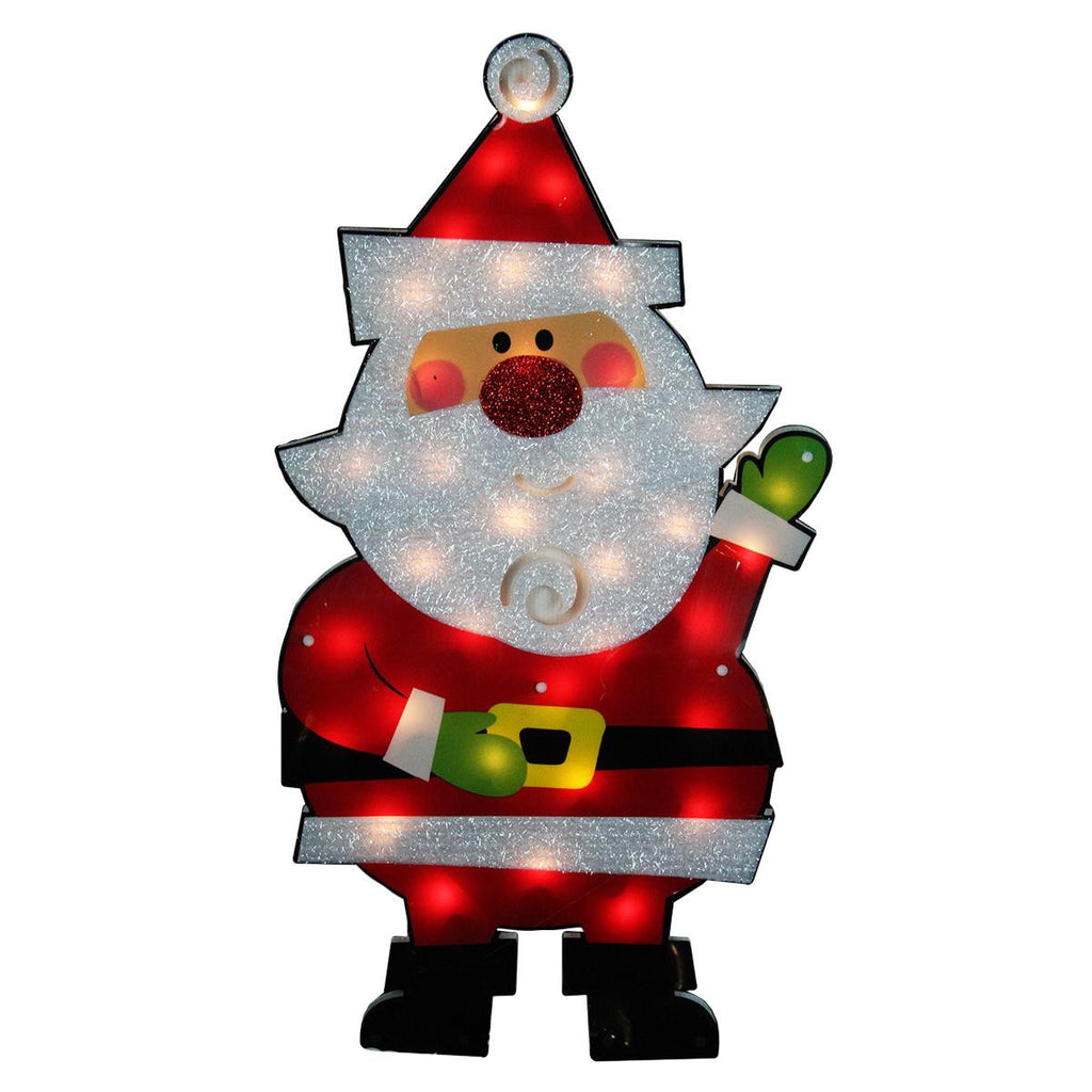 30" Standing Tinsel Santa Claus Lighted Christmas Yard Art Decoration - Clear Lights