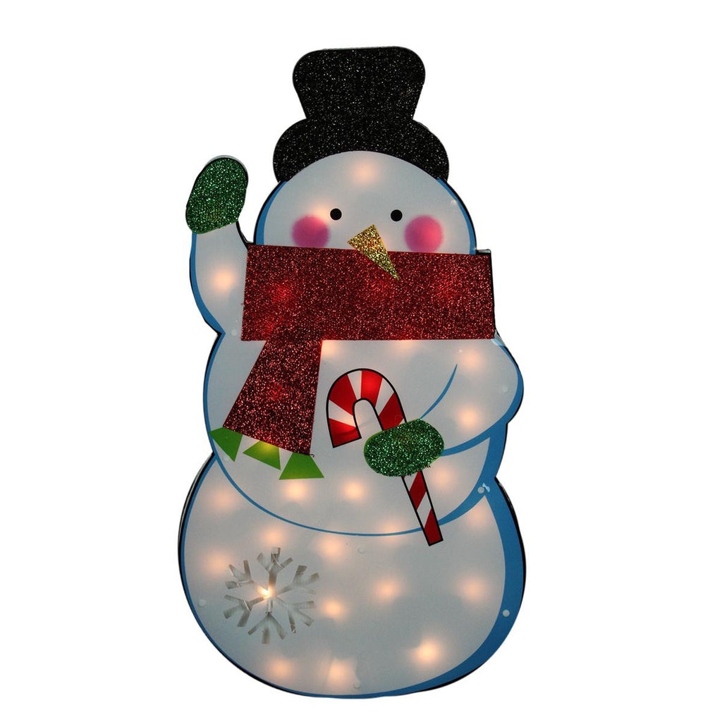 30" Standing Tinsel Snowman Lighted Christmas Yard Art Decoration - Clear Lights