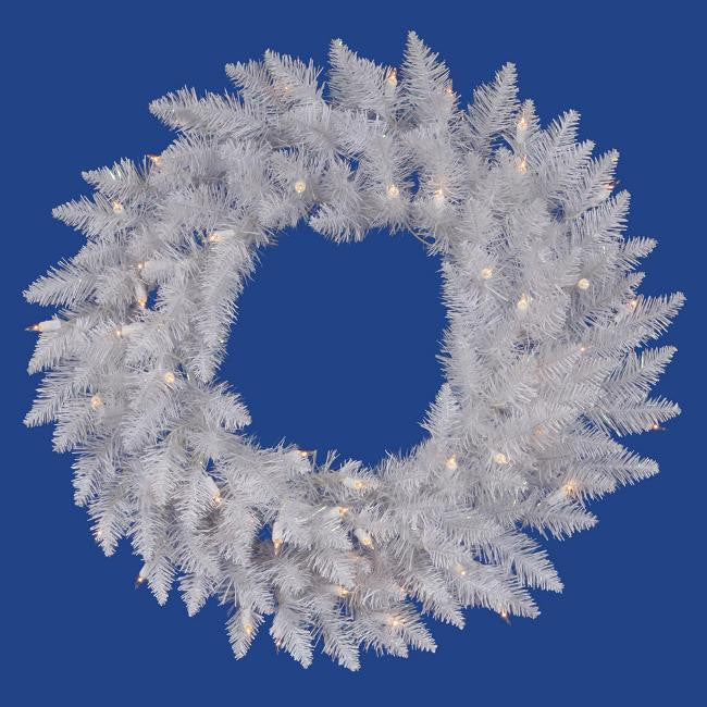 30" Pre-Lit White Spruce Artifical Christmas Wreath - Pure White LED Lights