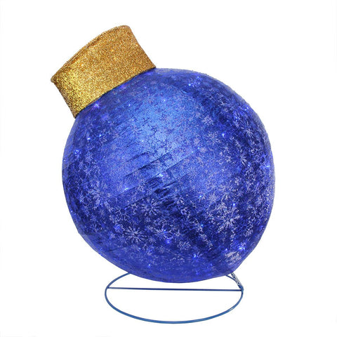 36" Pre-Lit Twinkling LED Blue Glitter Ball Ornament Christmas Yard Art Decoration