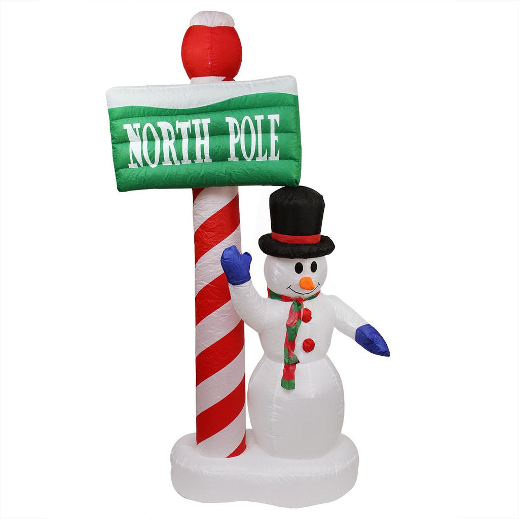 6' Inflatable Lighted Snowman with "North Pole" Sign Christmas Yard Art Decoration