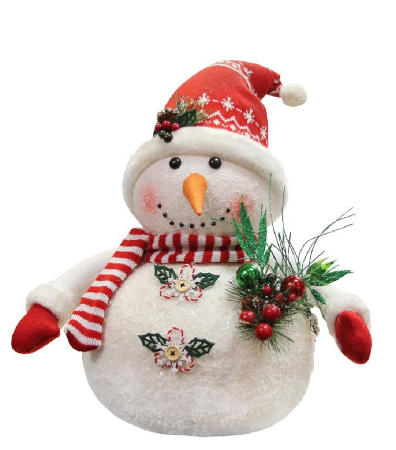 20" Alpine Chic Sparkling Snowman with Nordic Style Santa Hat Christmas Decoration