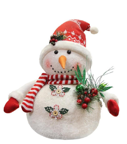 20" Alpine Chic Sparkling Snowman with Nordic Style Santa Hat Christmas Decoration