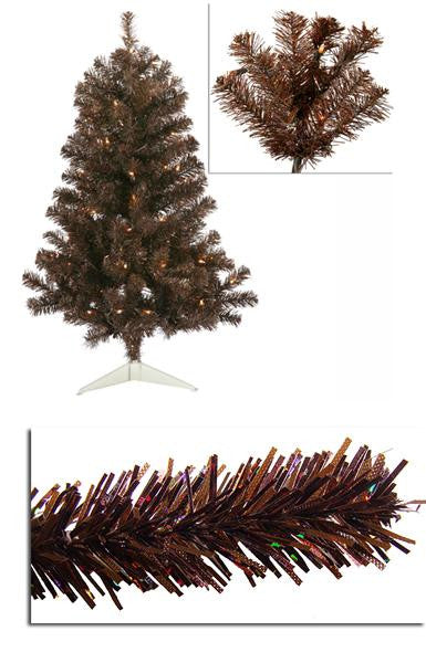 3' Pre-Lit Sparkling Chocolate Brown Artificial Christmas Tree - Clear Lights