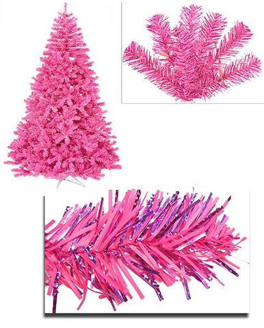 4' Pre-Lit Hot Pink Full Artificial Sparkling Tinsel Christmas Tree- Pink Lights