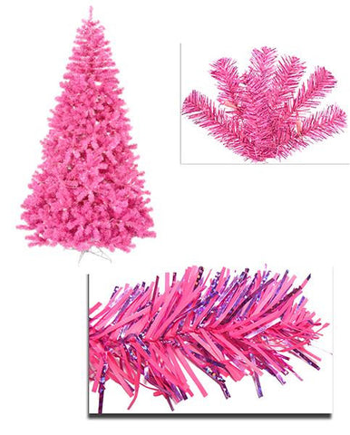 6' Pre-Lit Hot Pink Full Artificial Sparkling Tinsel Christmas Tree - Pink Lights