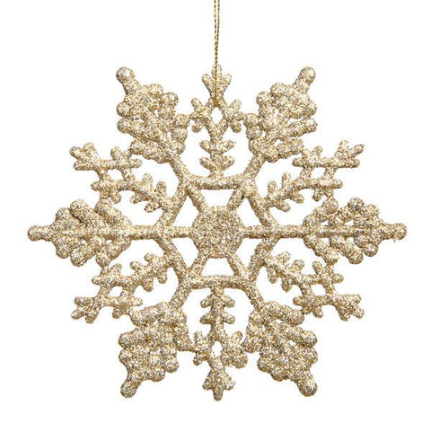 Club Pack of 24 Shimmering Champagne Glitter Snowflake Christmas Ornaments 3.75"