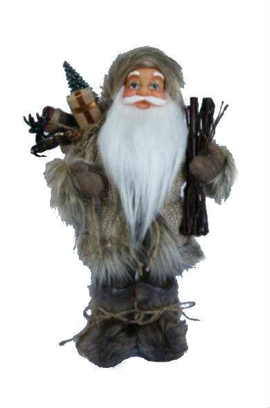 13" Alpine Chic Beige and Gray Santa with Snowshoes and Gift Bag Decorative Christmas Figure