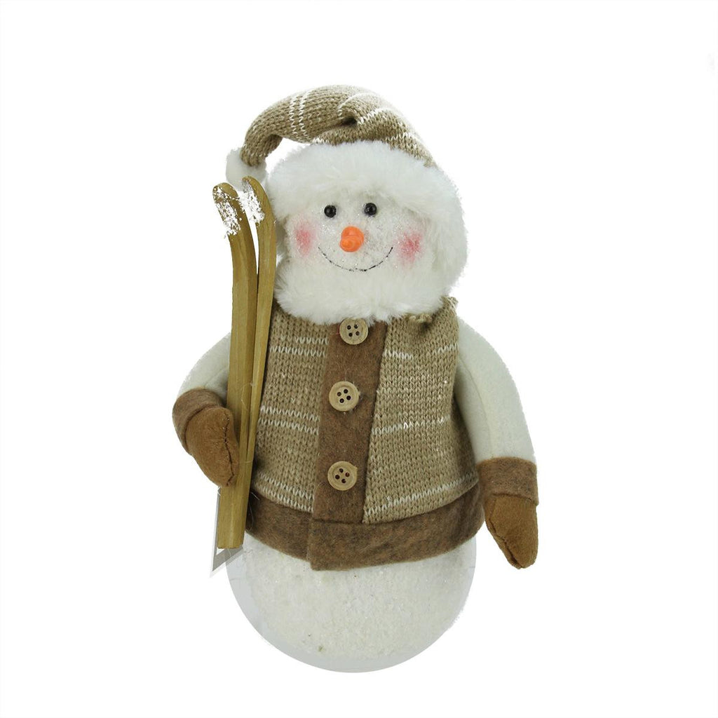 10" Alpine Chic Brown and Beige Snowman with Skiis and Mistletoe Christmas Decoration