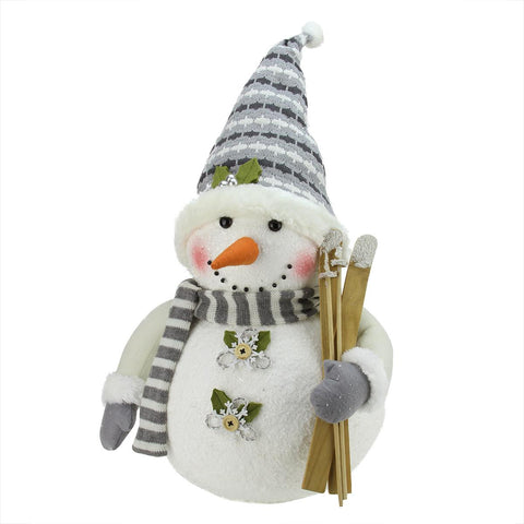 20" Alpine Chic Snowman with Skis and Snowflake Buttons Christmas Decoration