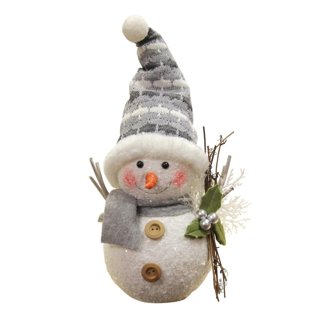 10" Alpine Chic Gray and White Snowman with Twigs and Mistletoe Christmas Decoration