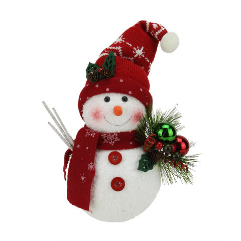 9" Alpine Chic Sparkling Snowman with Knit Santa Hat and Ornaments Christmas Decoration