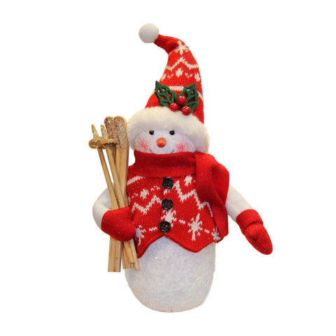 10" Alpine Chic Red and White Sparkling Snowman with Skiis Christmas Decoration