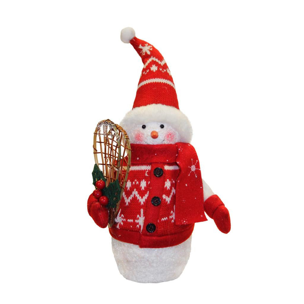 10" Alpine Chic Red and White Sparkling Snowman with Snowshoes Christmas Decoration