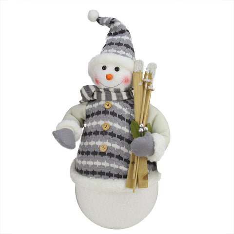 20" Alpine Chic Snowman with Gray and White Jacket Christmas Decoration