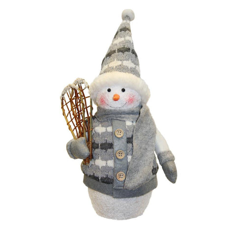 10" Alpine Chic Gray and White Sparkling Snowman with Snowshoes Christmas Decoration