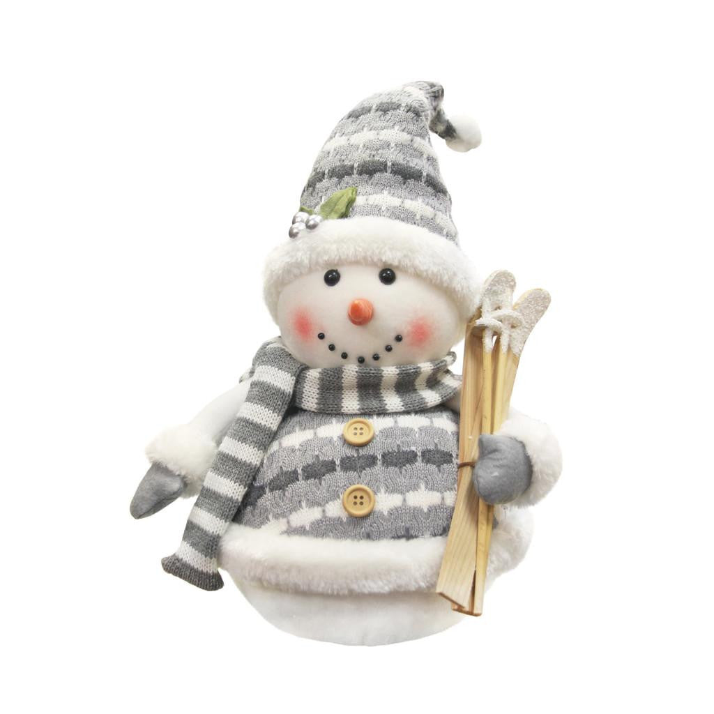 12" Alpine Chic Gray and White Sparkling Snowman with Skiis Christmas Decoration