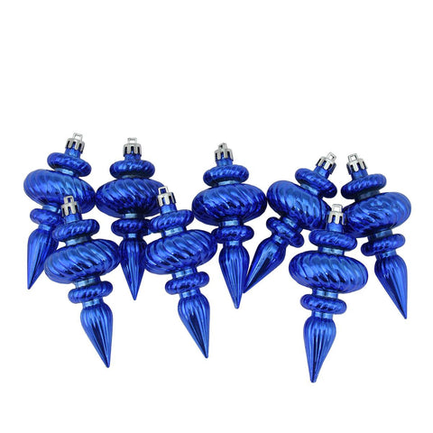 8ct Shiny Lavish Blue Swirl Shatterproof Christmas Finial Ornaments 4.25"