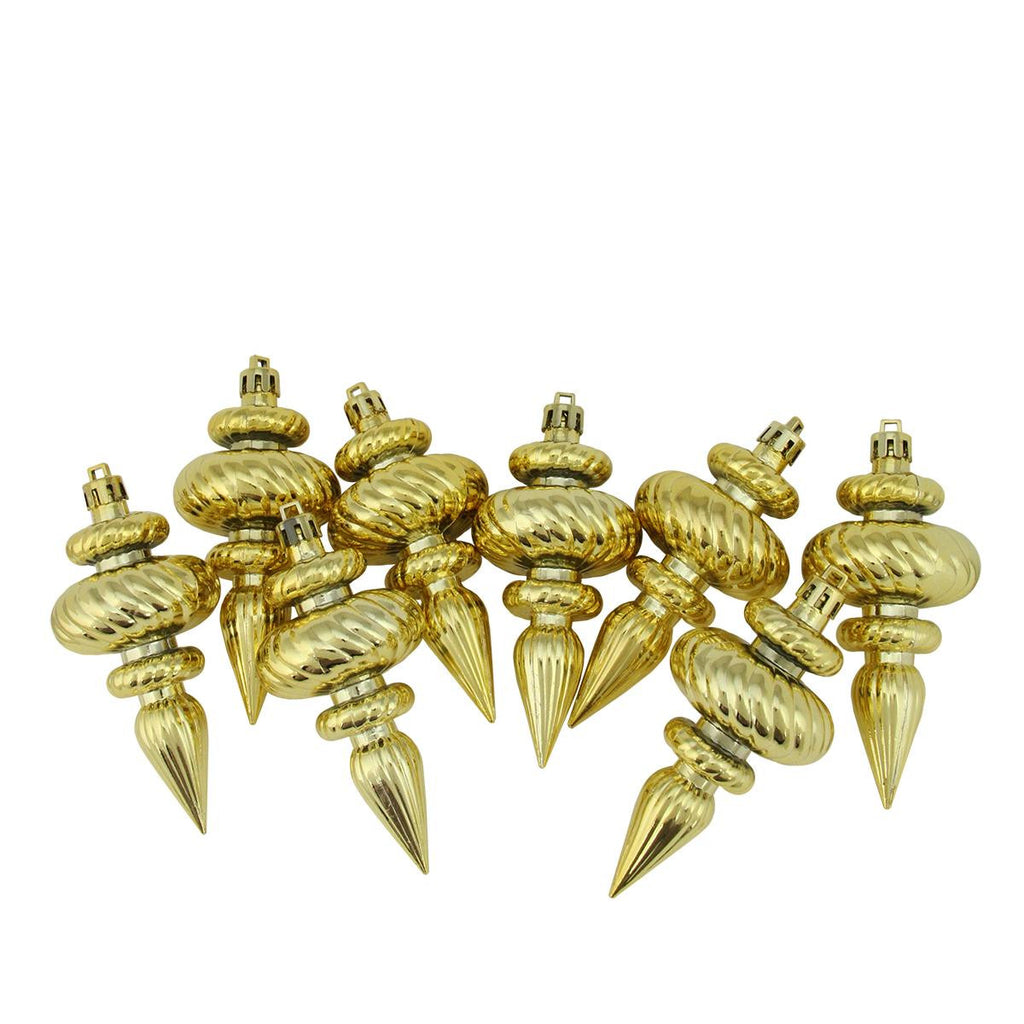 8ct Shiny Gold Swirl Shatterproof Christmas Finial Ornaments 4.25"