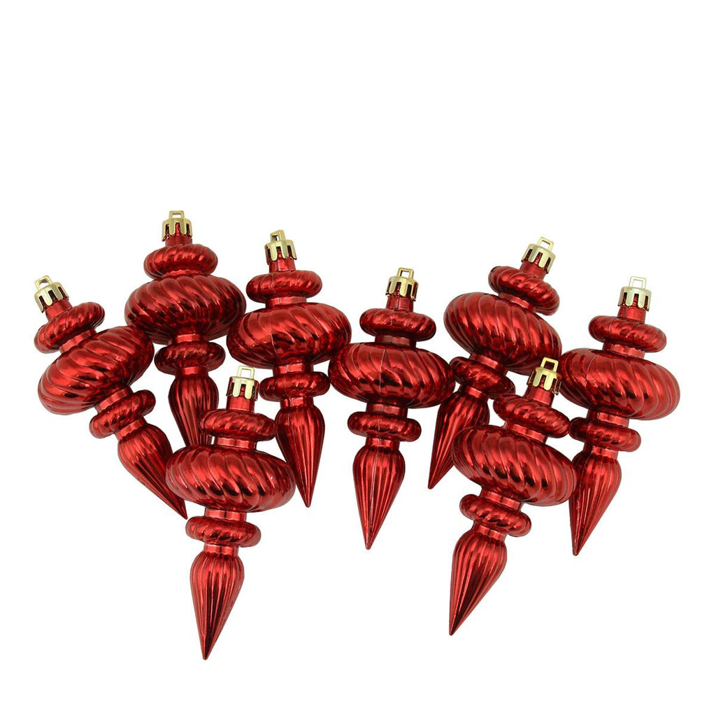 8ct Shiny Red Hot Swirl Shatterproof Christmas Finial Ornaments 4.25"