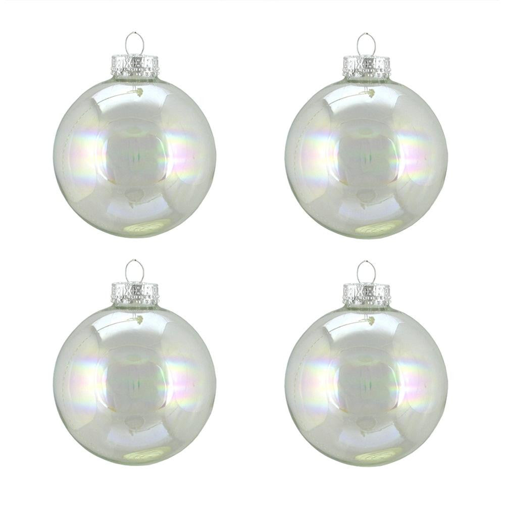 4ct Shiny Clear Iridescent Glass Ball Christmas Ornaments 2.5" (65mm)