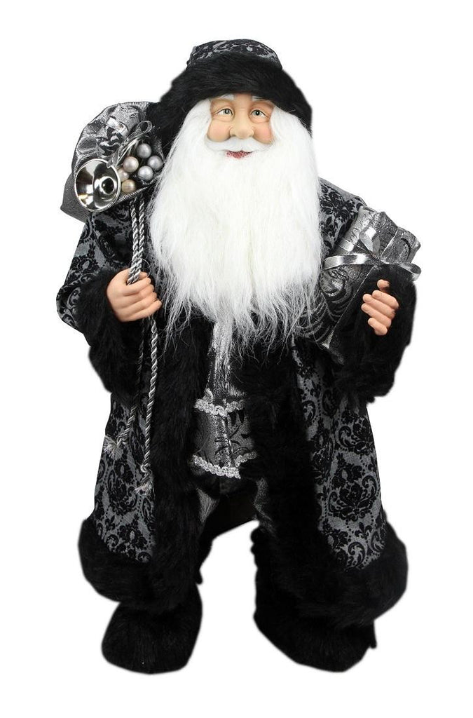 24" Standing Santa Claus in Silver and Black with Gifts Christmas Figure