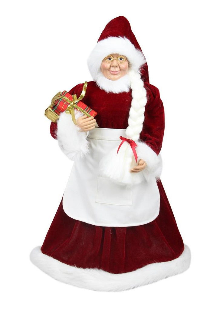 24" Standing Mrs. Claus with Braided Hair and Gifts Christmas Figure