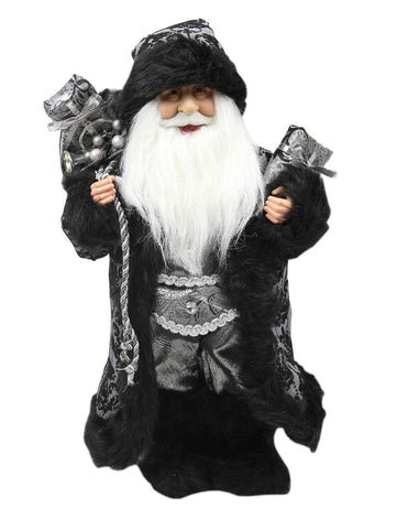 16" Standing Santa Claus in Silver and Black with Gifts Christmas Figure