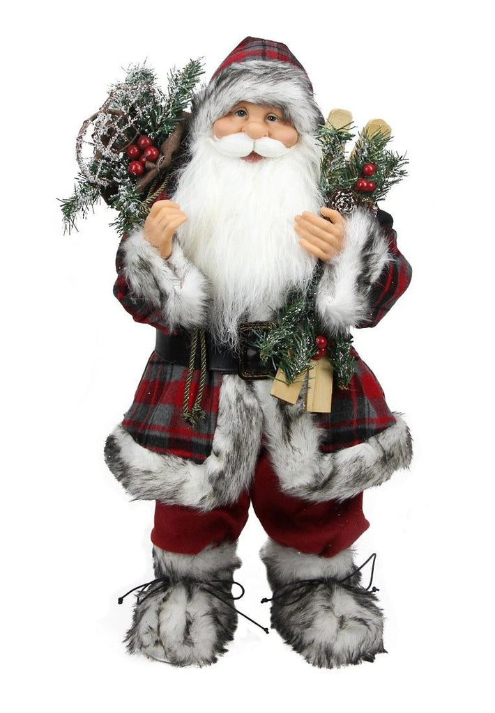 16" Alpine Chic Standing Santa Claus with Frosted Pine, Snowshoes and Skis Christmas Figure