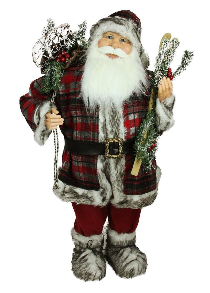 3' Alpine Chic Standing Santa Claus with Frosted Pine, Snowshoes and Skis Christmas Figure