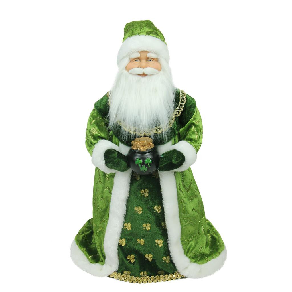 18" Luck of the Irish Santa Claus Holding a Pot of Gold Tree Topper - Unlit