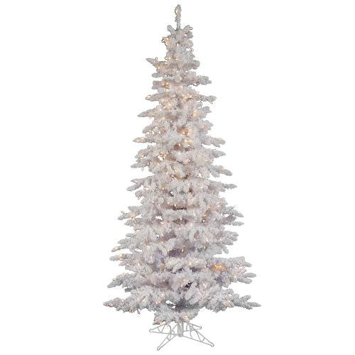 9' Pre-Lit Flocked White Spruce Slim Christmas Tree - Clear LED Lights