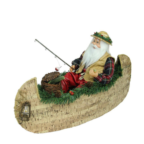 18.5" Rustic Lodge Fishing Santa Claus in a Canoe Christmas Tabletop Decoration