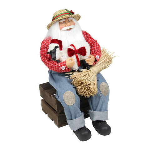 15" Country Heritage Santa Claus Holding Hampshire Sheep Christmas Decoration