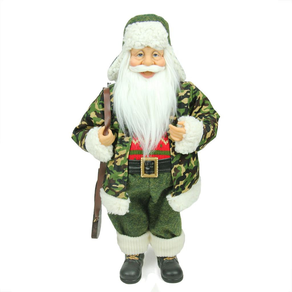 18.25" Santa Claus in Camouflage with Hunting Rifle Christmas Decoration