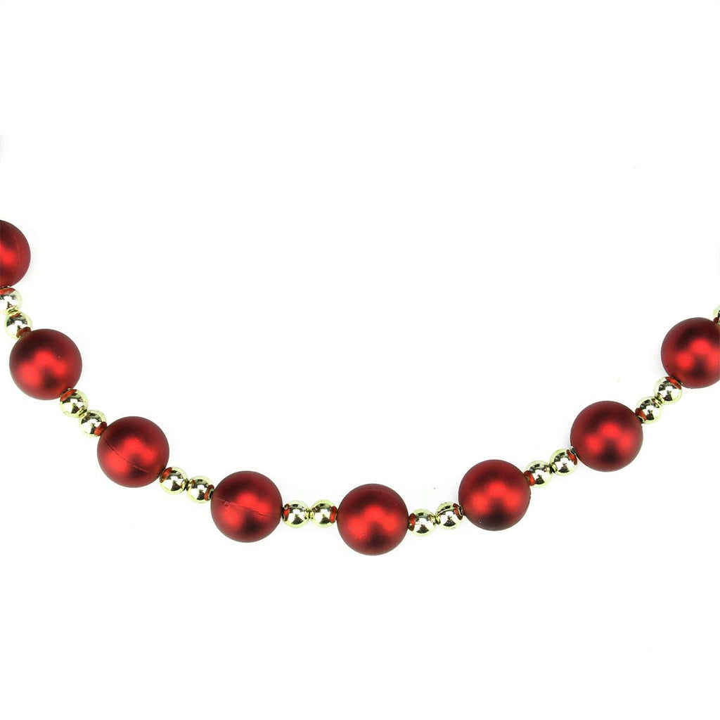 9' Decorative Shatterproof Matte Red and Shiny Gold Beaded Christmas Ball Garland