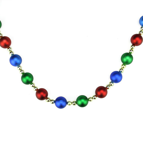 9' Decorative Shatterproof Matte Blue, Red and Green with Shiny Gold Beads Christmas Ball Garland