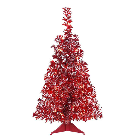 2' x 14" Pre-Lit Red & White Candy Cane Artificial Wide Cut Tinsel Christmas Tree - Red & Clear Lights