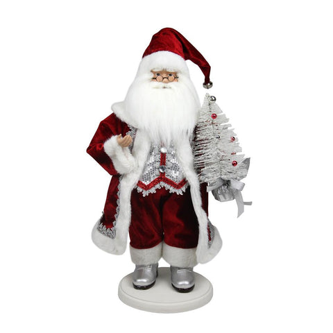 19" Red, White and Silver Santa Claus with Christmas Tree Tabletop Decoration