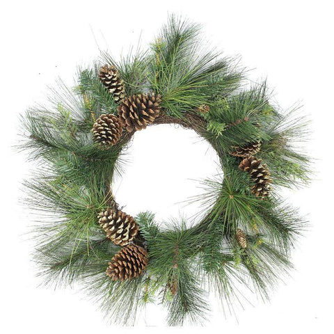 30" Artificial Mixed Pine with Pine Cones and Gold Glitter Christmas Wreath - Unlit