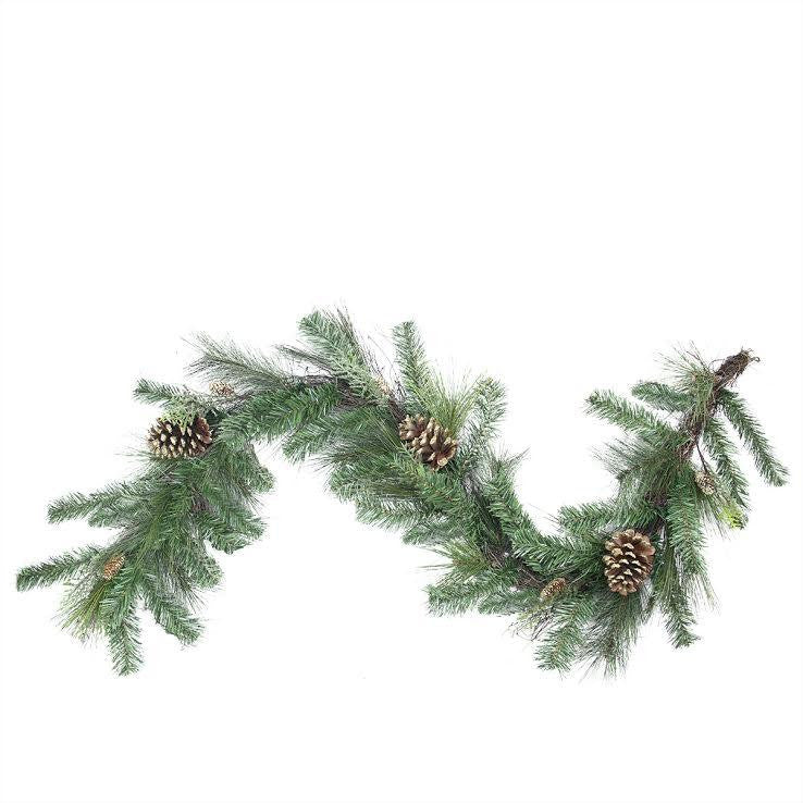 6' x 14" Artificial Mixed Pine with Pine Cones and Gold Glitter Christmas Garland - Unlit