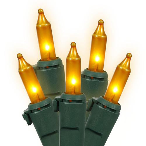 Set of 100 Opaque Gold Mini Christmas Lights 4.25" Spacing - Green Wire