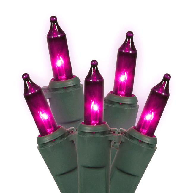 Set of 100 Purple Mini Christmas Lights 4.25" Spacing - Green Wire