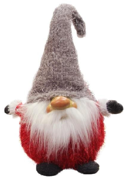 15" Frayed Red and Gray Chubby Smiling Gnome Plush Table Top Christmas Figure