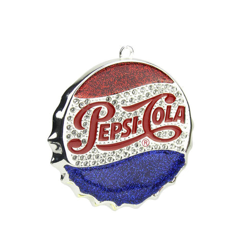 3" Silver Plated Classic Pepsi-Cola Bottle Cap Logo Christmas Ornament with European Crystals