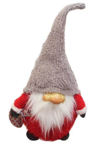 21.5" Frayed Red and Gray Portly Smiling Gnome Plush Table Top Christmas Figure