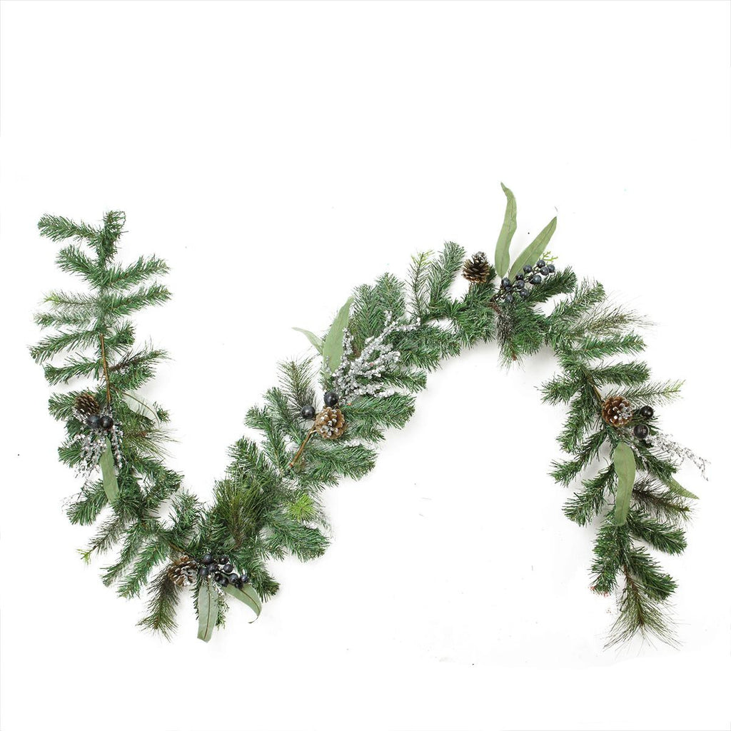 6' x 10" Artificial Mixed Pine with Blueberries, Pine Cones and Ice Twigs Christmas Garland - Unlit