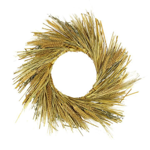 22" Autumn Harvest Wheat, Grass and Grapevine Thanksgiving Fall Wreath - Unlit