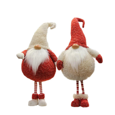 29" Textured Red and Ivory Tall & Chubby Gnome Plush Table Top Christmas Figure